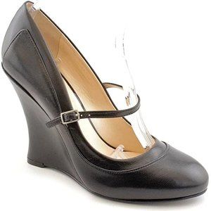 Nine West Black leather 4" wedge heels in size 9